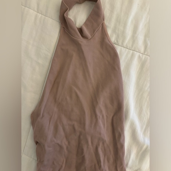 Free People Halter Open Back Mock Neck Bodysuit in Mauve Pink color - Picture 2 of 5